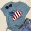 plus Size Women's round Neck Short Sleeve Top Featuring American Flag Design for Independence Day Summer Fashion Outfit