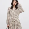 CHIC VEN Fashion Women Dresses V Neck Loose Casual New A Line Lace Up Long Sleeved Plaid Dress Puff Sleeve Spring Autumn 2026