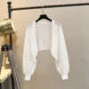 Lantern Sleeve Ice Silk Knitted Cardigan for Women Summer Thin Loose Fit Outerwear with Slip DressSun Protection Cover-Up