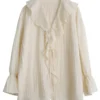 CHIC VEN Women Shirt Loose Casual Ruffled Edges Female Blouses V Neck Lace Up Mid Length Woman Shirts Spring Summer 2026