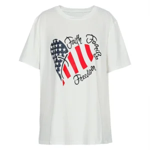 plus Size Women's round Neck Short Sleeve Top Featuring American Flag Design for Independence Day Summer Fashion Outfit