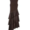 Women MIDI Tank Dress 2026 Summer Fashion Solid O-Neck Sleeveless Cascading Ruffle Female Elegant Street Dresses Clothes