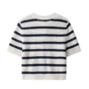 Women Vintage Striped Knit Cardigan Short Sleeves Single Breasted O-Neck Button-up Sweater Summer Casual Tops