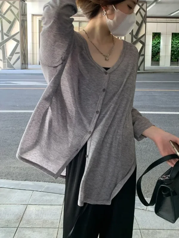 Women's Cardigan New V-neck Long Sleeved Female Shirt Female Jumpers Sun Protection Woman Top Spring Summer Knitted Cardigan