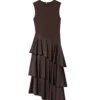 Women MIDI Tank Dress 2026 Summer Fashion Solid O-Neck Sleeveless Cascading Ruffle Female Elegant Street Dresses Clothes