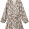 CHIC VEN Fashion Women Dresses V Neck Loose Casual New A Line Lace Up Long Sleeved Plaid Dress Puff Sleeve Spring Autumn 2026
