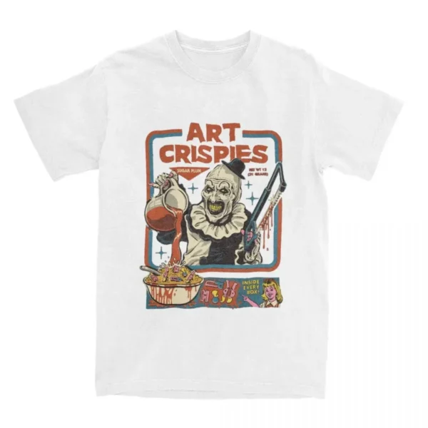Art Crispies Terrifier Clown Shirt Apparel Men Women's Pure Fashion Retro Horror Shirt Clothes Graphic Printing Crew Neck Tees﻿