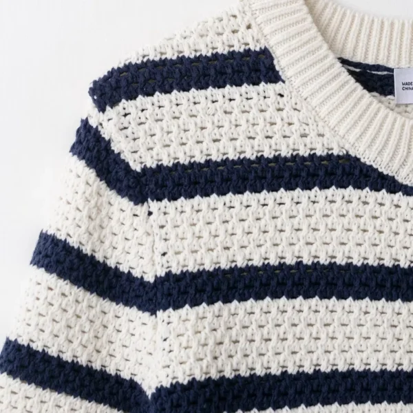 Women Vintage Striped Knit Cardigan Short Sleeves Single Breasted O-Neck Button-up Sweater Summer Casual Tops