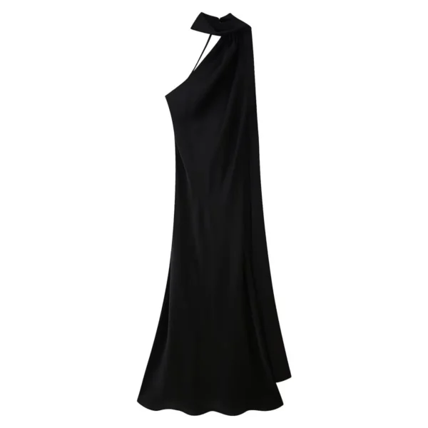VEITCHE Elegant Women's Soft Silk Satin Long Dress Halter Backless Sleeveless Maxi Dresses Summer Lady Long Ribbon Party Gowns