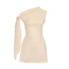 Summer New Women A-Line Dresses Streetwear Fashion Ribbon Skew Collar Casual Slim Dress Solid Sexy Off Shoulder Knitted Dresses