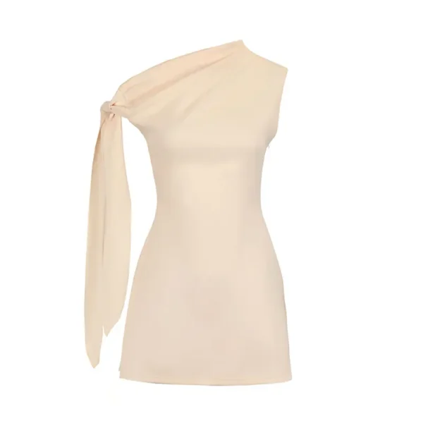 Summer New Women A-Line Dresses Streetwear Fashion Ribbon Skew Collar Casual Slim Dress Solid Sexy Off Shoulder Knitted Dresses