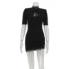 Lace Patchwork Hollow Out Bodycon Sheath High Collar Women Dresses Half Sleeves Outfits Sexy Club Fashion Female Mini Vestidos