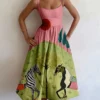 Elegant Animal Print Sleeveless One-Piece Summer Dress for Women Sensational Design Ladies Sling Fashion