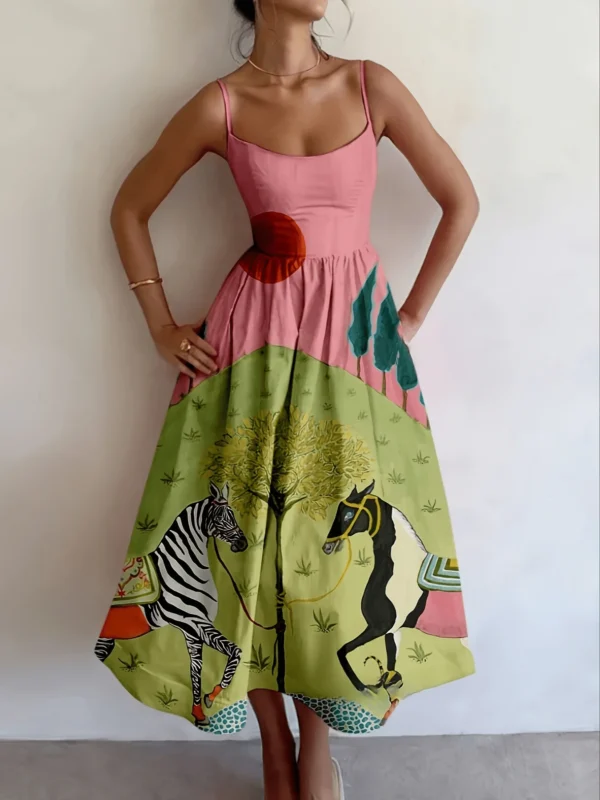 Elegant Animal Print Sleeveless One-Piece Summer Dress for Women Sensational Design Ladies Sling Fashion