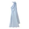 VEITCHE Elegant Women's Soft Silk Satin Long Dress Halter Backless Sleeveless Maxi Dresses Summer Lady Long Ribbon Party Gowns
