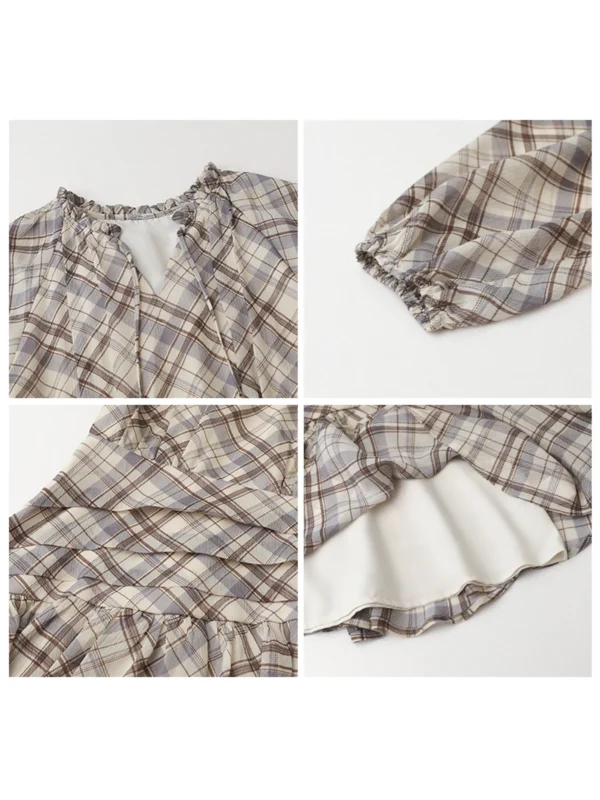 CHIC VEN Fashion Women Dresses V Neck Loose Casual New A Line Lace Up Long Sleeved Plaid Dress Puff Sleeve Spring Autumn 2026