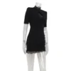 Lace Patchwork Hollow Out Bodycon Sheath High Collar Women Dresses Half Sleeves Outfits Sexy Club Fashion Female Mini Vestidos