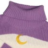 Women's Cropped Turtleneck Sweater Purple White Striped Gold Moon Embroidered Knit Top Fashionable Warm Clothing