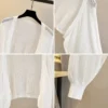 Lantern Sleeve Ice Silk Knitted Cardigan for Women Summer Thin Loose Fit Outerwear with Slip DressSun Protection Cover-Up