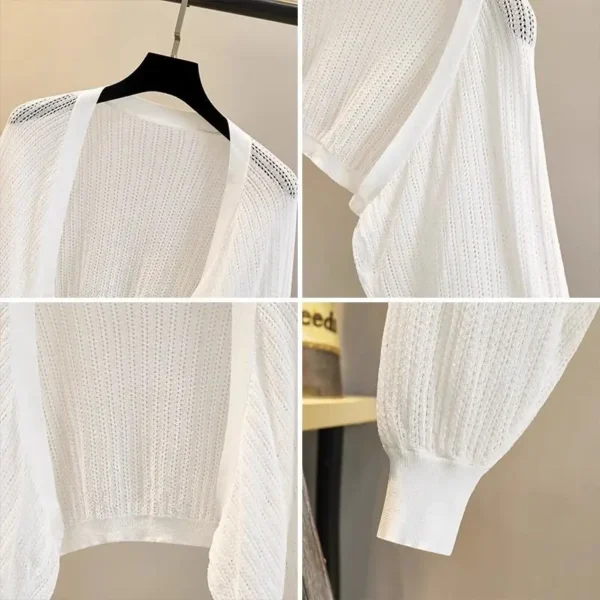 Lantern Sleeve Ice Silk Knitted Cardigan for Women Summer Thin Loose Fit Outerwear with Slip DressSun Protection Cover-Up
