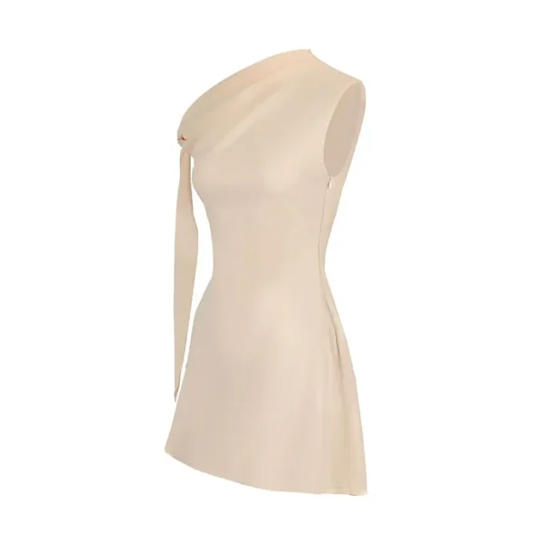 Summer New Women A-Line Dresses Streetwear Fashion Ribbon Skew Collar Casual Slim Dress Solid Sexy Off Shoulder Knitted Dresses