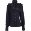 Women's Vintage Ruffle Collar Shirt 2026 Spring New Arrival High Neck Lace Trim Button Down Shirt Elegant Gothic Blouse Tops