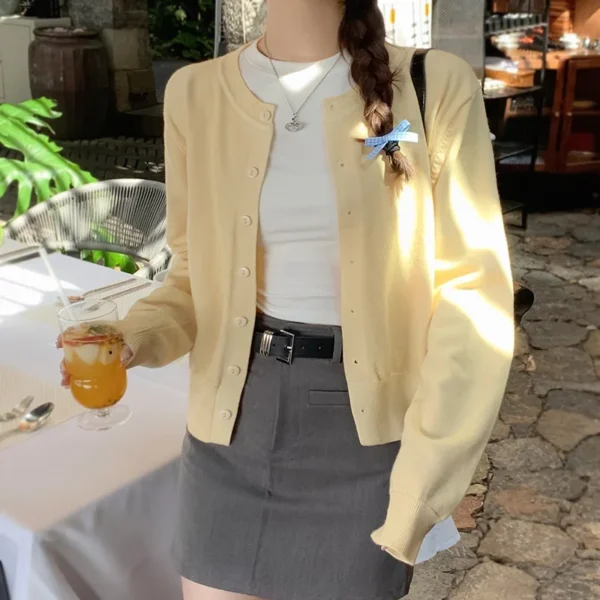 Women's Long Sleeve 2025 Cardigan O Neck Button Down Knit Lady Autumn Spring Knitted Single-breasted Cardigan Sweaters