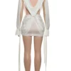 Beyprern Elegant Choker Neck Cut-Out Twist Front Short Dress Holiday Outfits Women Hollow Out Ruched Party Dress Female Vestidos