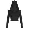 Women's Hooded Crop Tops Autumn Solid Color Long Sleeve Cowl Neck Slim Fit Short T-Shirt Streetwear Sporty Basics Tees