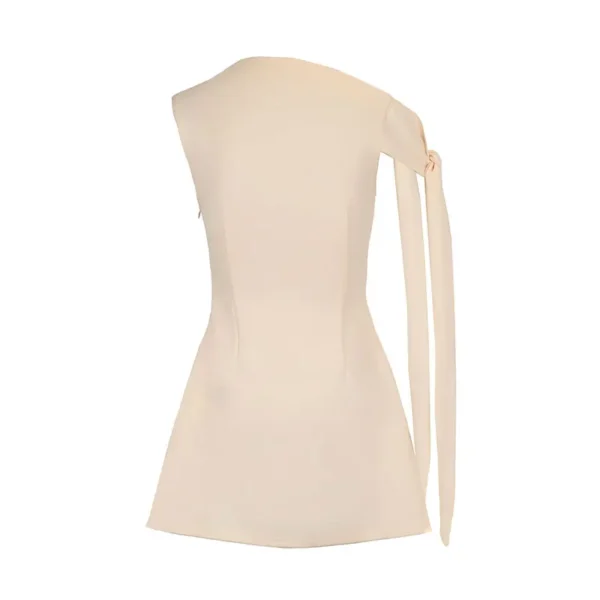 Summer New Women A-Line Dresses Streetwear Fashion Ribbon Skew Collar Casual Slim Dress Solid Sexy Off Shoulder Knitted Dresses