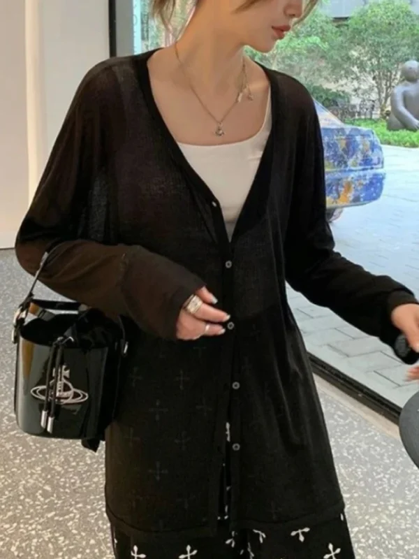 Women's Cardigan New V-neck Long Sleeved Female Shirt Female Jumpers Sun Protection Woman Top Spring Summer Knitted Cardigan