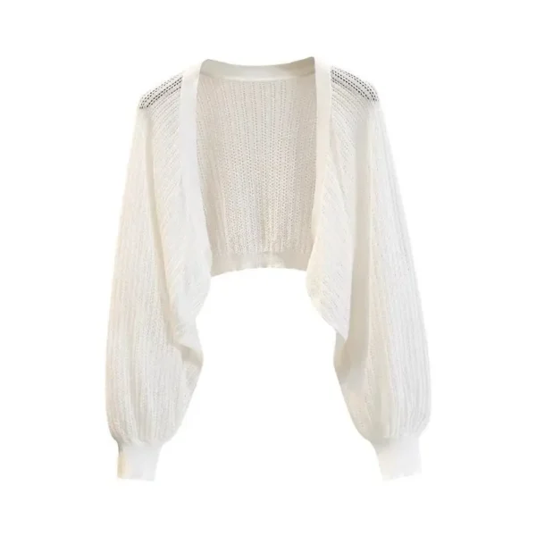Lantern Sleeve Ice Silk Knitted Cardigan for Women Summer Thin Loose Fit Outerwear with Slip DressSun Protection Cover-Up
