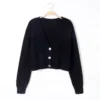 2026 V Neck Cropped Cardigan Women Long Sleeve Twist Knitted Sweater Coats Autumn Winter Keep Warm Korean Fashion Cardigan