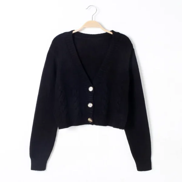 2026 V Neck Cropped Cardigan Women Long Sleeve Twist Knitted Sweater Coats Autumn Winter Keep Warm Korean Fashion Cardigan