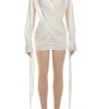 Beyprern Elegant Choker Neck Cut-Out Twist Front Short Dress Holiday Outfits Women Hollow Out Ruched Party Dress Female Vestidos