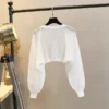 Lantern Sleeve Ice Silk Knitted Cardigan for Women Summer Thin Loose Fit Outerwear with Slip DressSun Protection Cover-Up