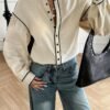 Women's Contrast Trim Stand Collar Button-Up Shirt