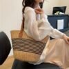 Summer Maxi Straw Tote Oversized Striped Beach & City Carry Bag