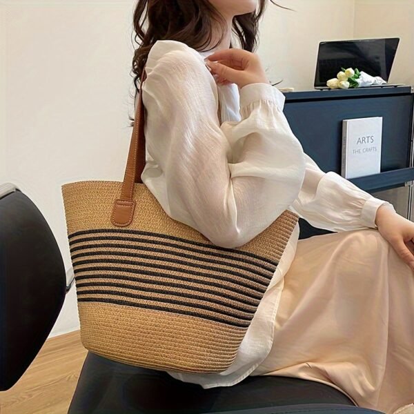 Summer Maxi Straw Tote Oversized Striped Beach & City Carry Bag