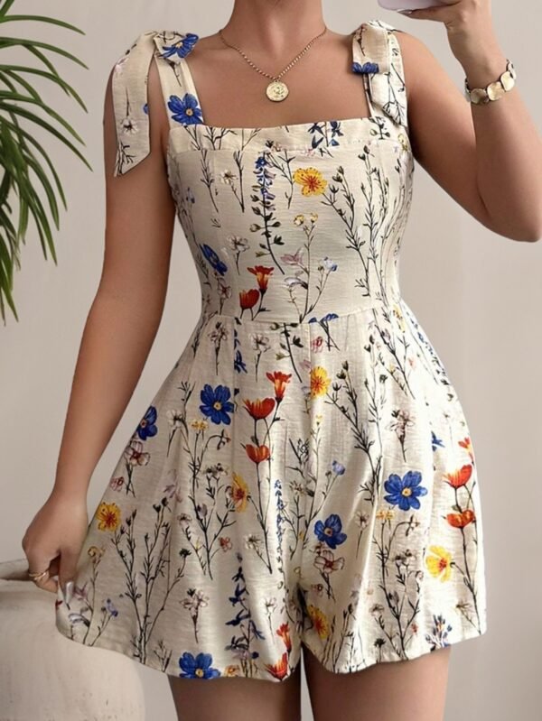 Printed Bow Waist Holiday Romper Shorts