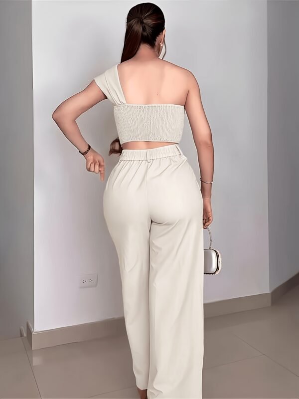 Apricot 3D Floral Off-Shoulder Pants Set