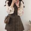 Women's Long Sleeve Shirt & Plaid Vest Dress Two-Piece Set
