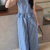 2c3ef1d9-c556-4d6a-9e3c-4981fe125bb7.jpg Blue Stripe Sleeveless Top & Straight-Leg Pants Set