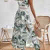 Olive Green Floral Split Hem Sundress