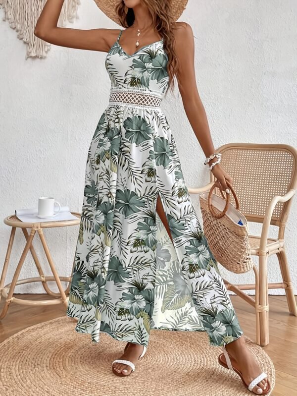 Olive Green Floral Split Hem Sundress