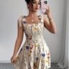 Printed Bow Waist Holiday Romper Shorts