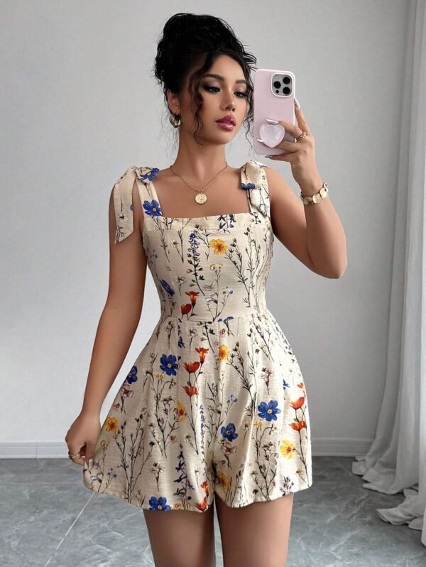 Printed Bow Waist Holiday Romper Shorts