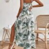 Olive Green Floral Split Hem Sundress