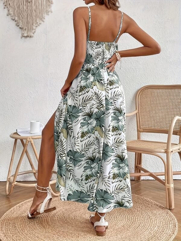 Olive Green Floral Split Hem Sundress