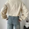 Women's Contrast Trim Stand Collar Button-Up Shirt